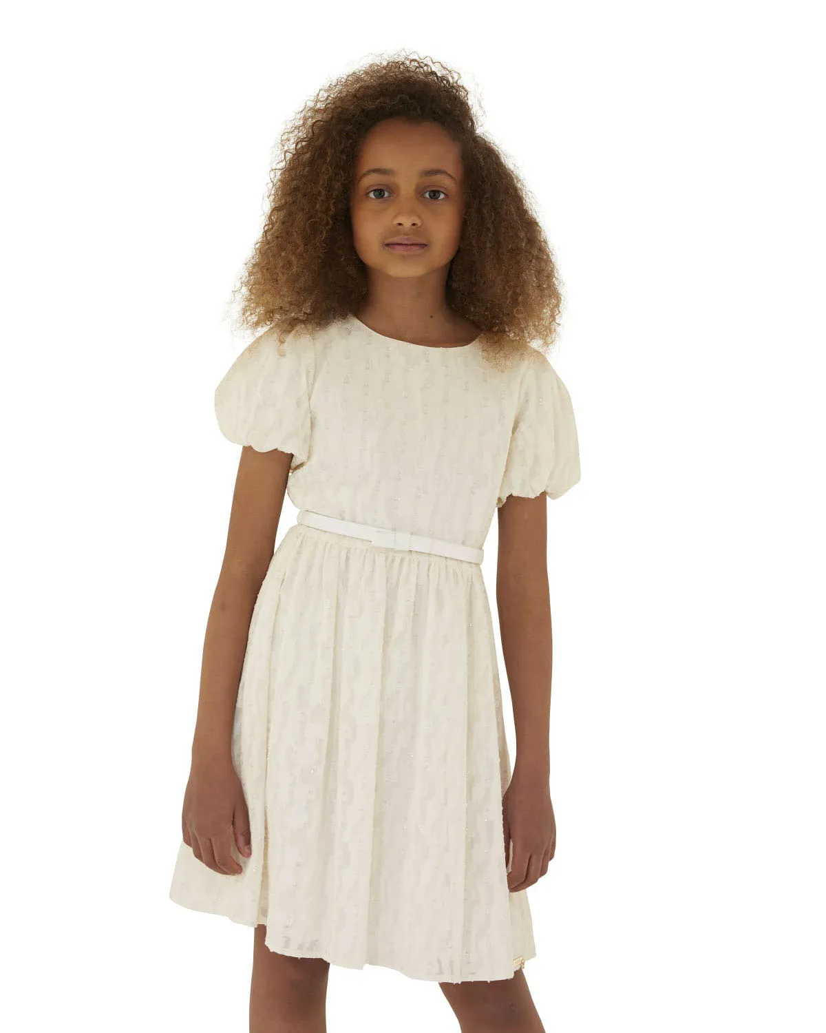 Abito avorio con stampa devoré lurex e maniche corte a palloncino 4-12 anni