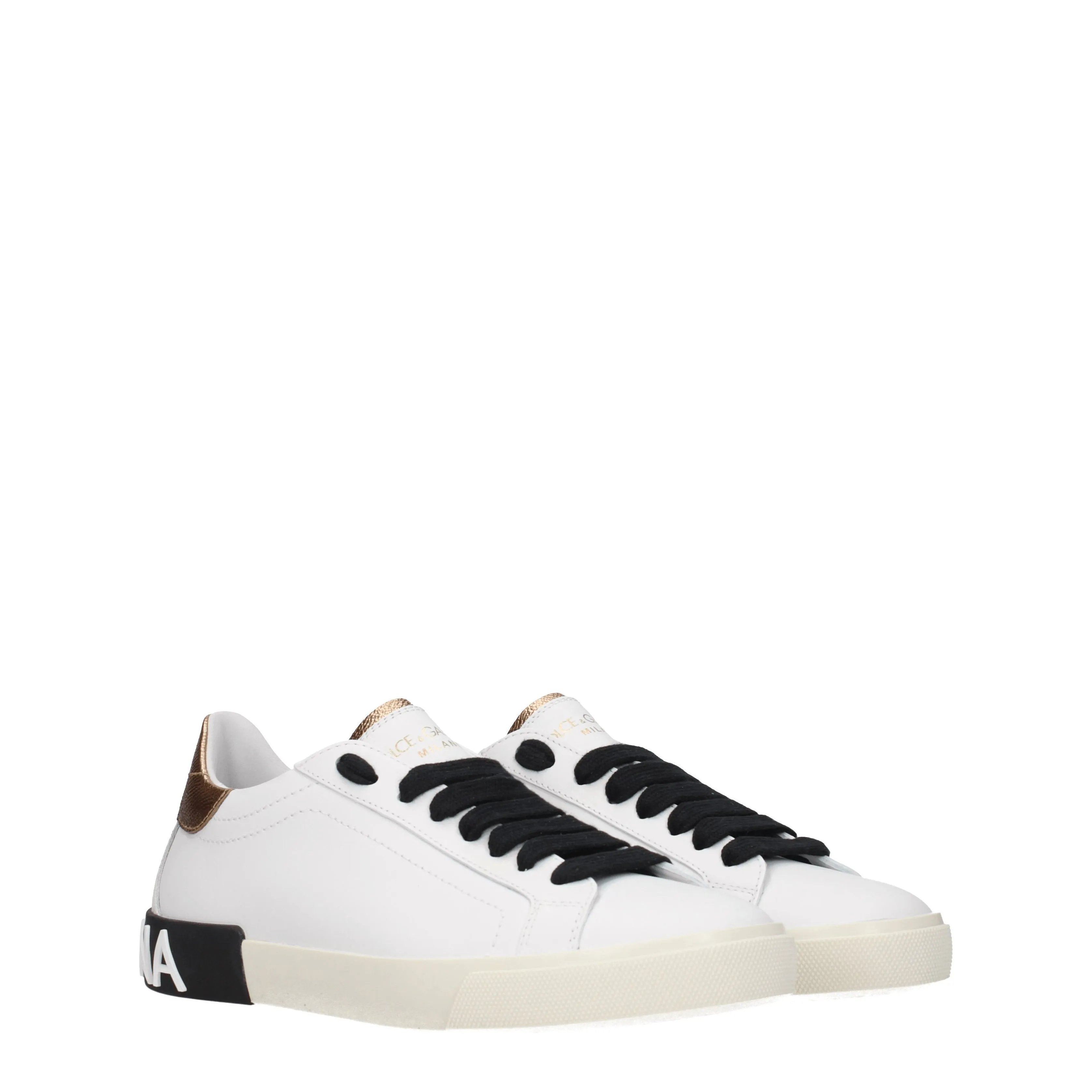 Dolce&Gabbana Sneakers Donna Pelle Bianco/Oro