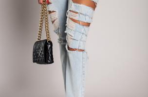 Jeans dritti con grandi strappi Venetina, azzurro