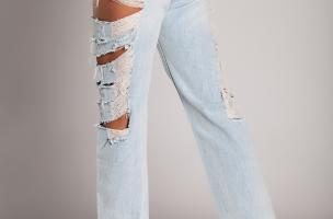 Jeans dritti con grandi strappi Venetina, azzurro