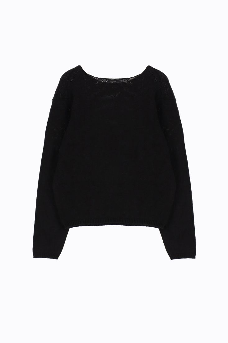 Maglione monocolour con scollo tondo e lavorazione intrecciata