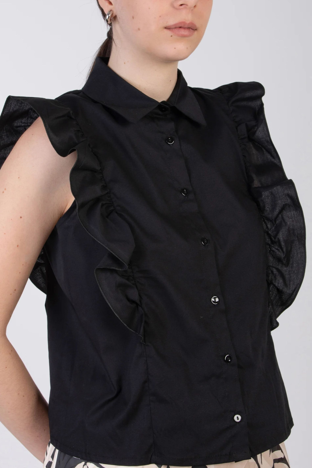 MARKUP CAMICIA SMANICATA CON ROUCHES  NERO 663007
