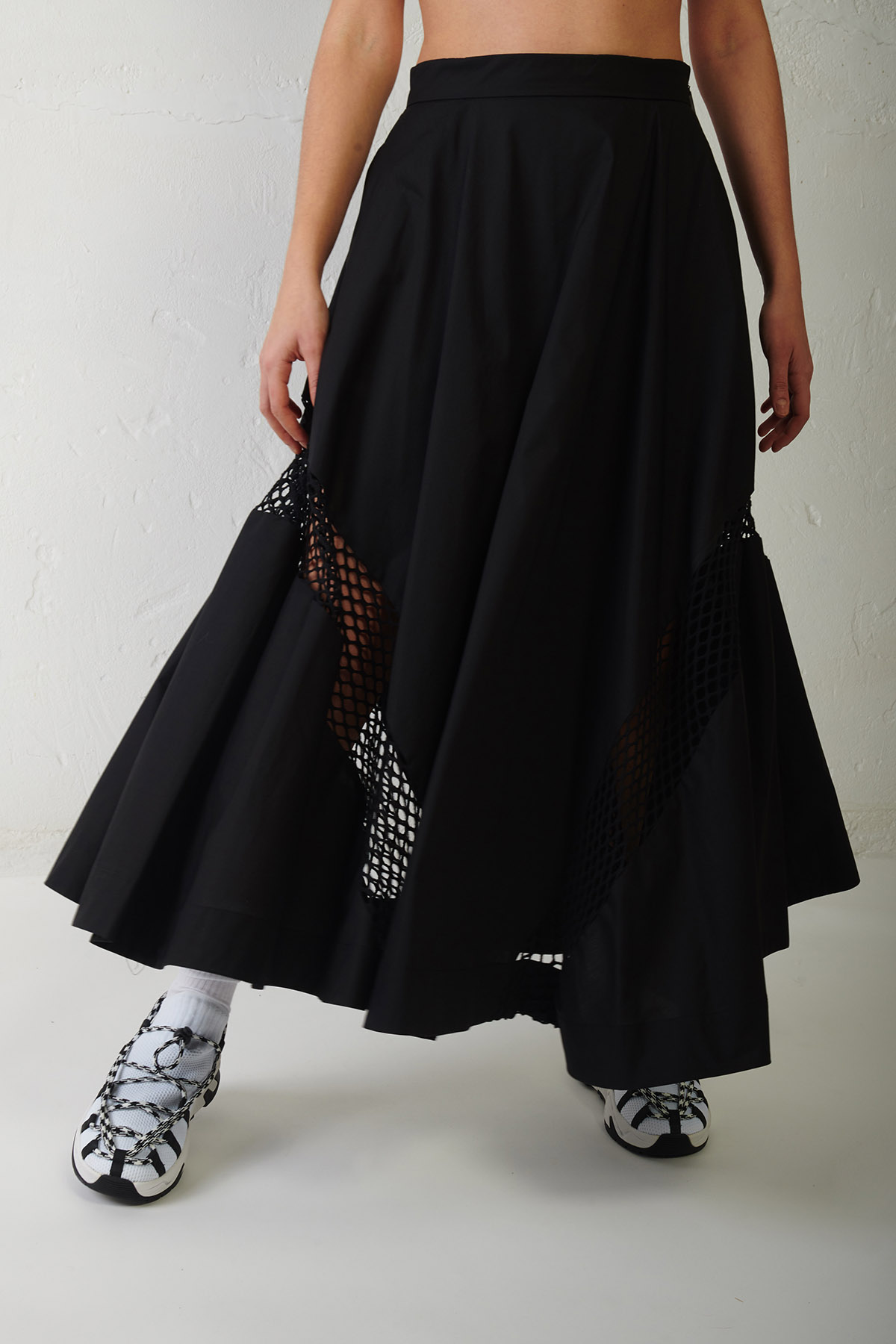 MSGM Gonna midì ampia con inserto di rete