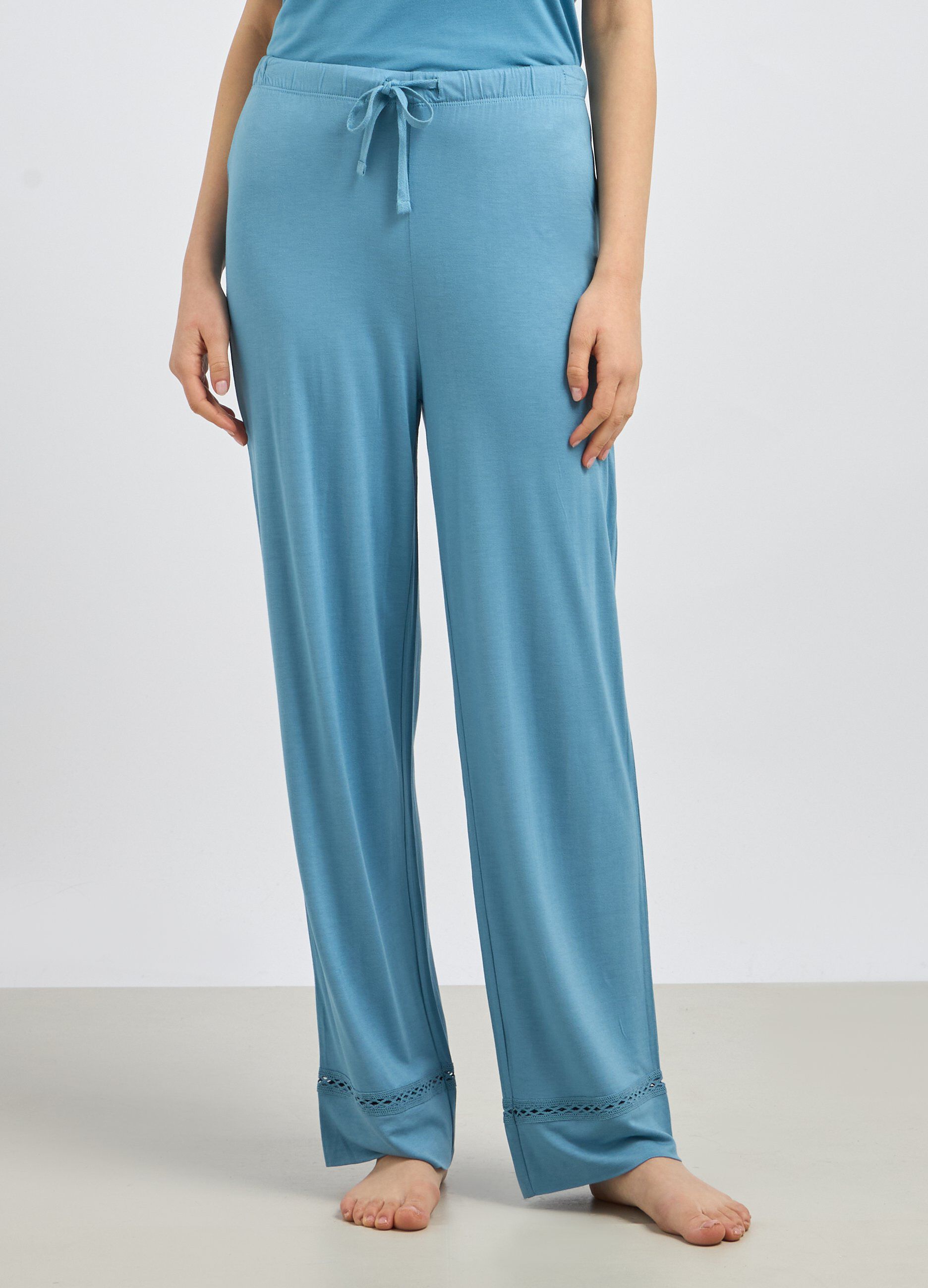 Pantalone lungo pigiama con pizzo donna
