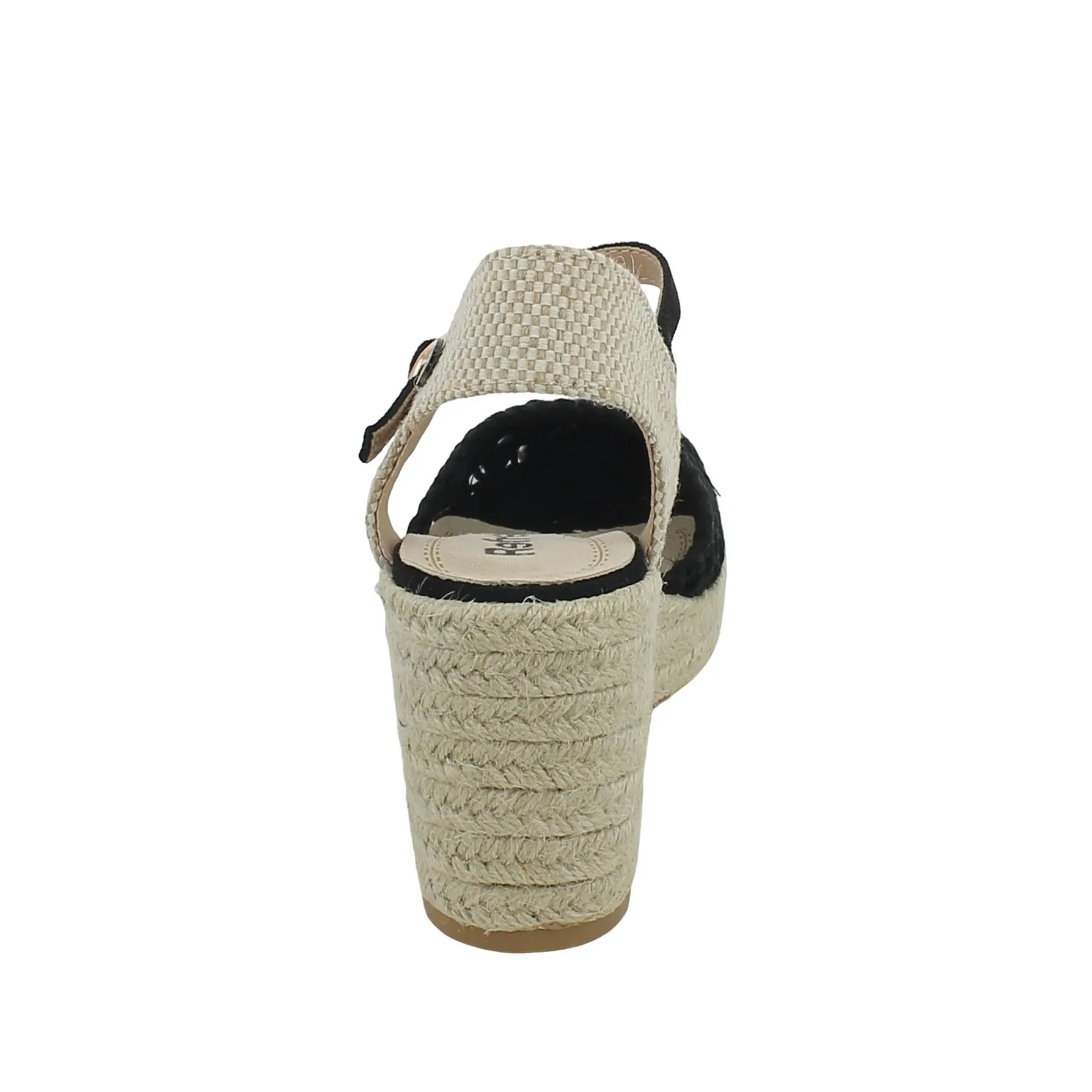 Refresh  Espadrillas nera con fiori e zeppa in corda 