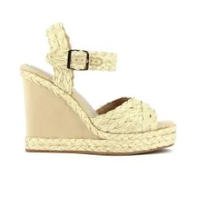 Sandali beige con zeppa effetto rafia